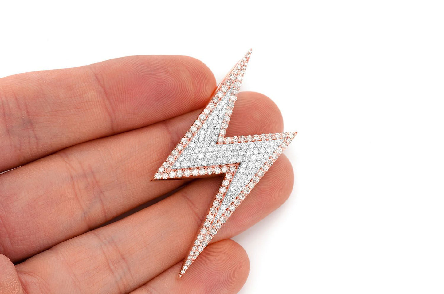 LIGHTNING BOLT DOUBLE LAYER DIAMOND PENDANT 14K SOLID GOLD 2.75CTW