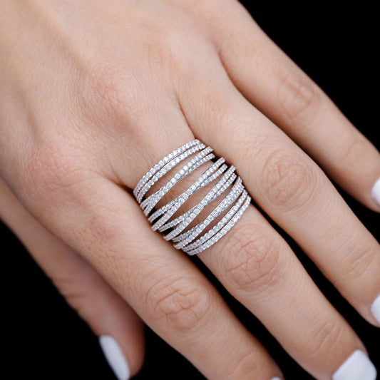 SIX ROW CROSSOVER DIAMOND BAND RING 14K SOLID GOLD 2.20CTW