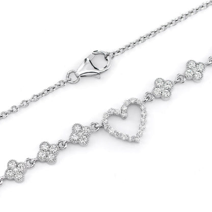 OPEN HEART CLOVER DIAMOND LINK NECKLACE 14K SOLID GOLD 5.00CTW