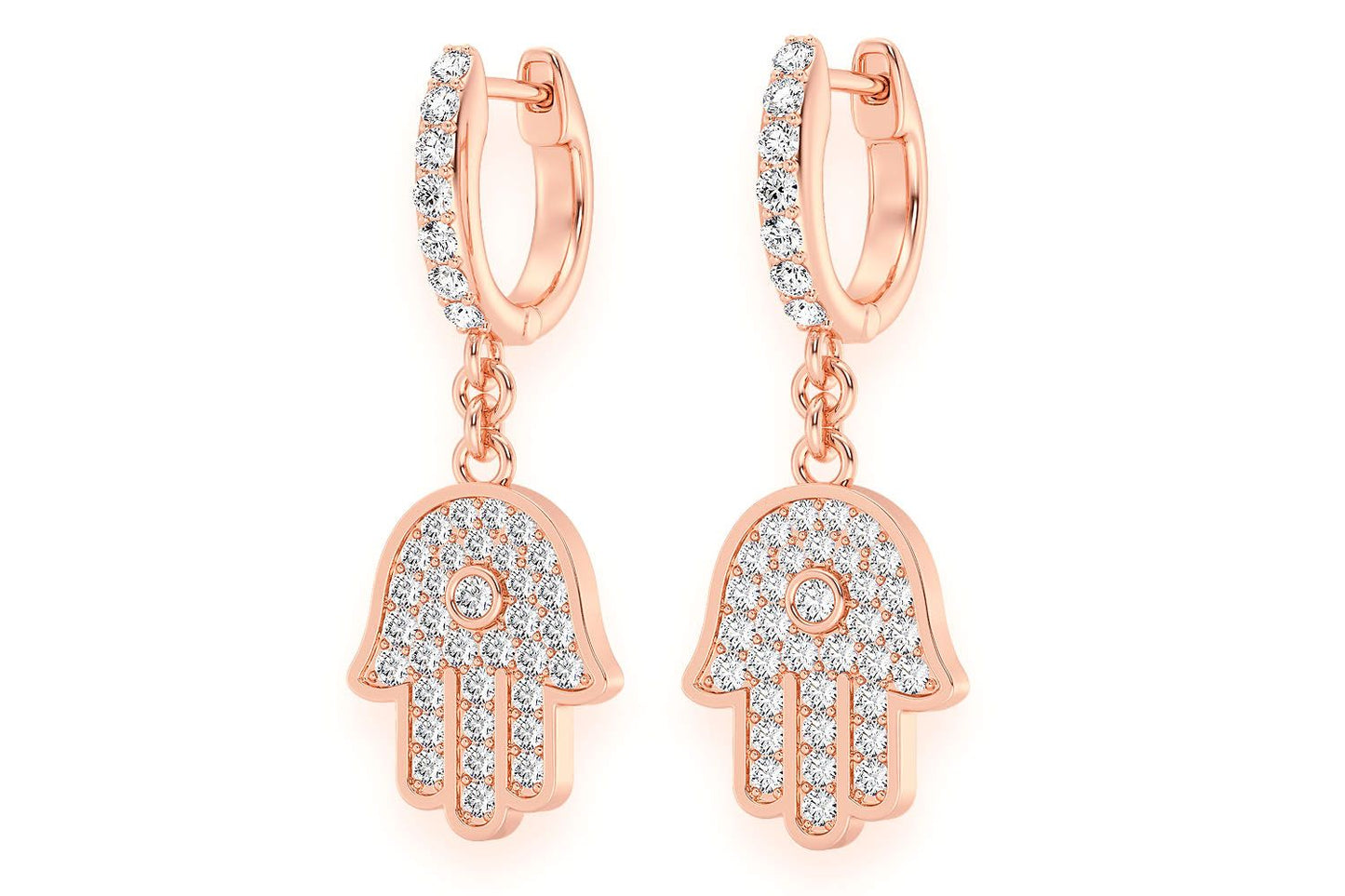 HAMSA DANGLING DIAMOND EARRINGS 14K SOLID GOLD 0.50CTW