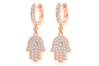HAMSA DANGLING DIAMOND EARRINGS 14K SOLID GOLD 0.50CTW