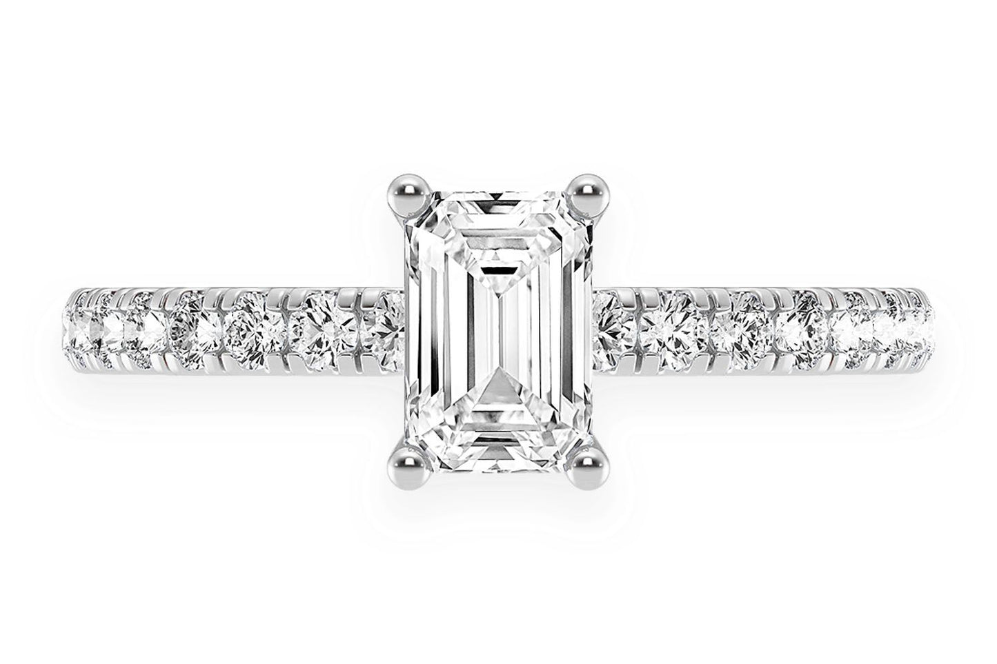 THINN - 0.50CT EMERALD SOLITAIRE - ONE ROW UNDER HALO - DIAMOND ENGAGEMENT RING
