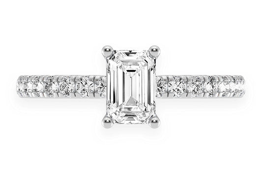 THINN - 0.50CT EMERALD SOLITAIRE - ONE ROW UNDER HALO - DIAMOND ENGAGEMENT RING