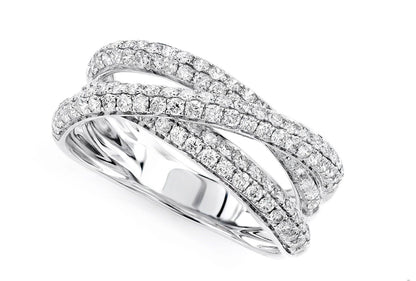 THREE ROW CROSSOVER DIAMOND RING 14K SOLID GOLD 1.15CTW