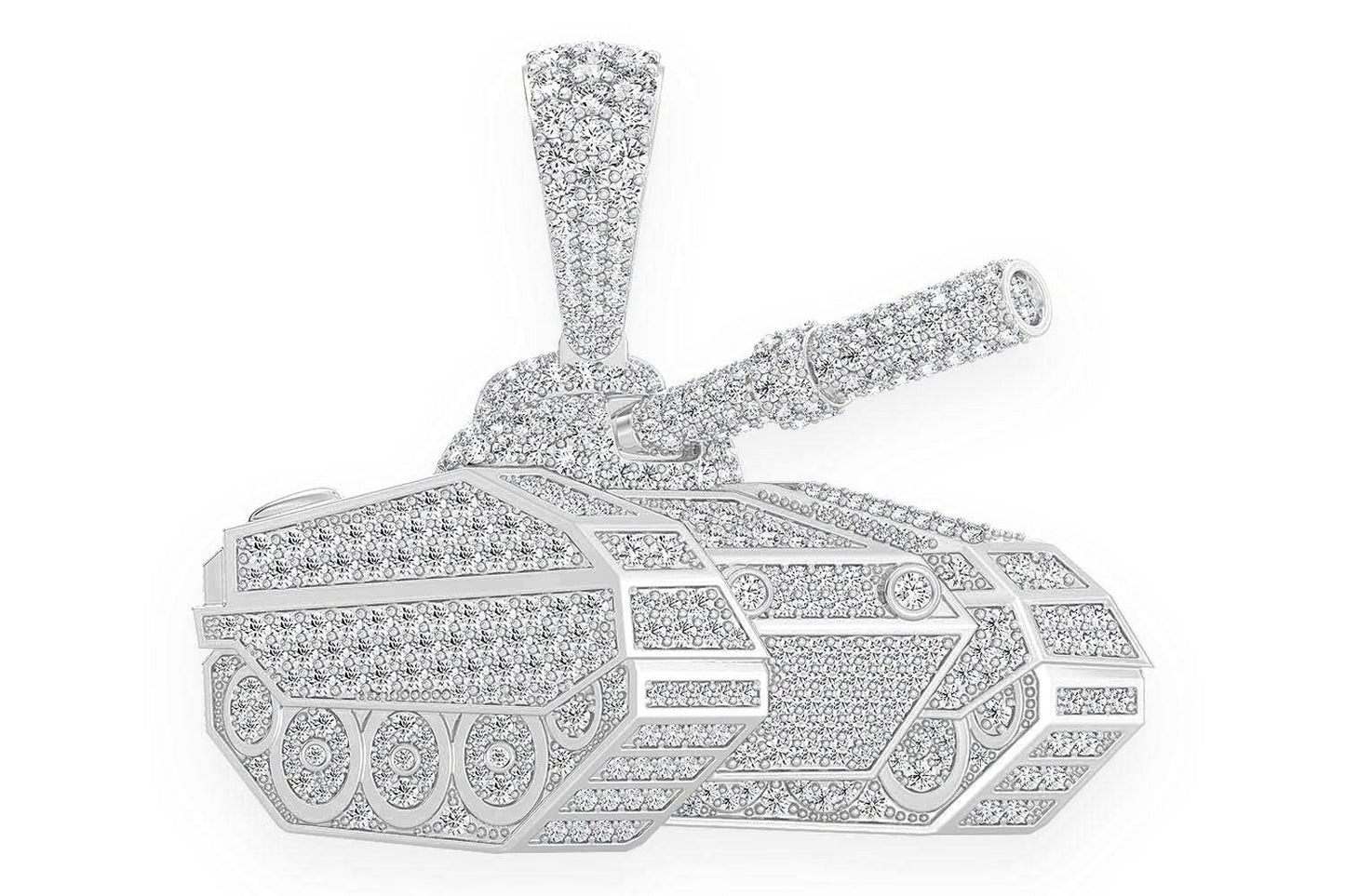 PANDANT CU DIAMANT, TANC DE LUPTĂ BLINDAT, AUR MASIV DE 14K, 4.25CT