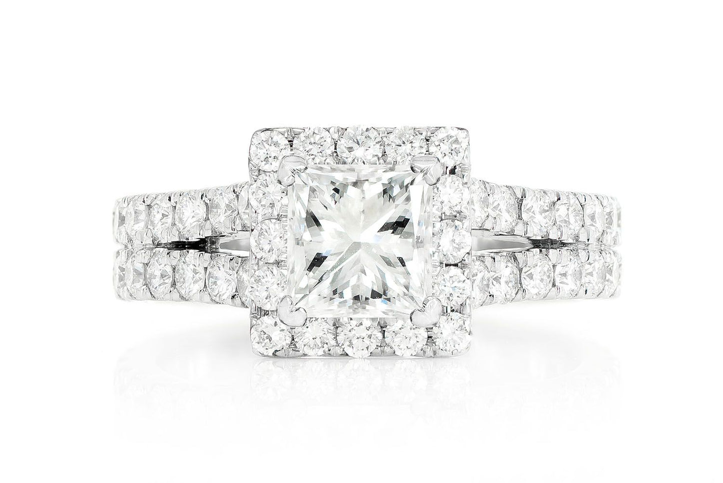 SPHINX - PRINCESS HALO SPLIT SHANK DIAMOND RING 14K SOLID GOLD 2.72CTW