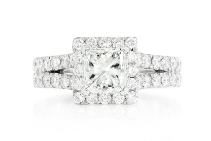 SPHINX - PRINCESS HALO SPLIT SHANK DIAMOND RING 14K SOLID GOLD 2.72CTW