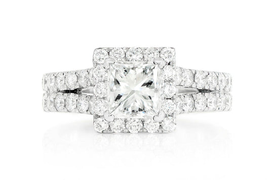 SPHINX - PRINCESS HALO SPLIT SHANK DIAMOND RING 14K SOLID GOLD 2.72CTW