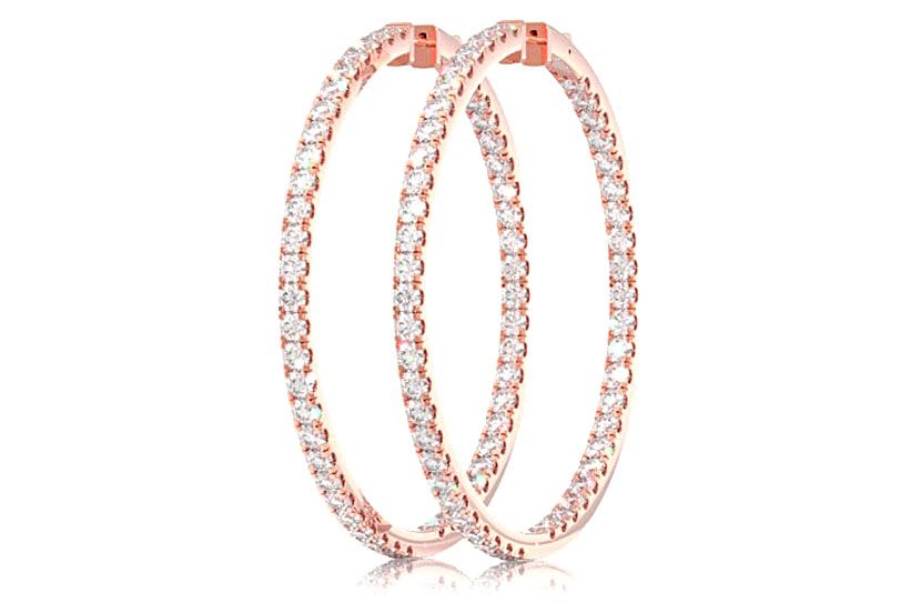 CERCEI MARI CU DIAMANTE, VERTICALE, AUR MASIV DE 14K, 12.00 CT