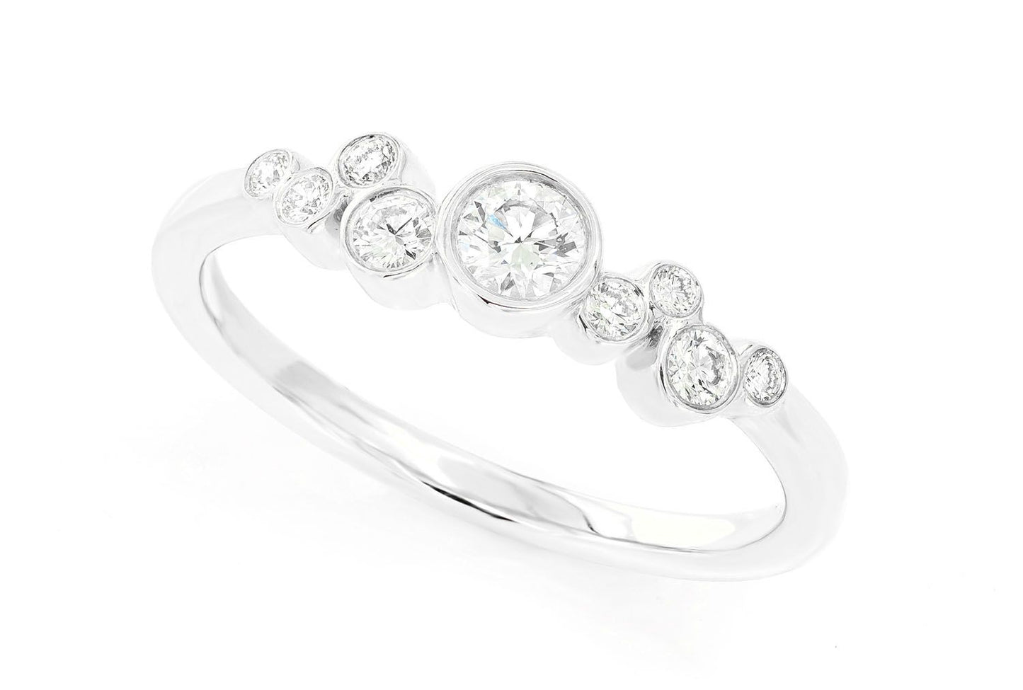9 STONE GRADUATED BEZEL DIAMOND RING 14K SOLID GOLD 0.35CTW