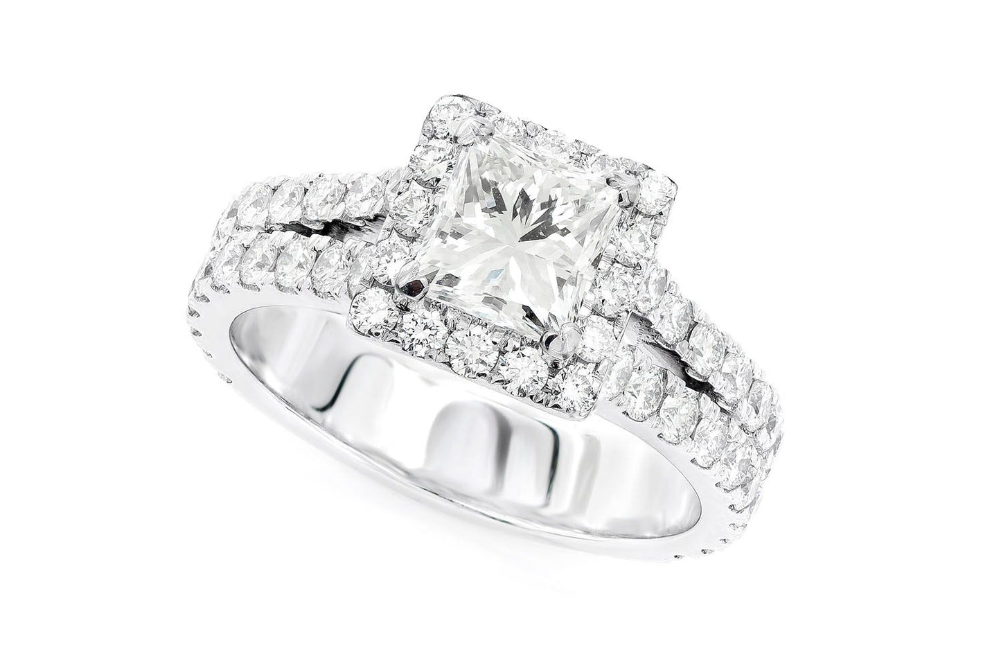 SPHINX - PRINCESS HALO SPLIT SHANK DIAMOND RING 14K SOLID GOLD 2.72CTW