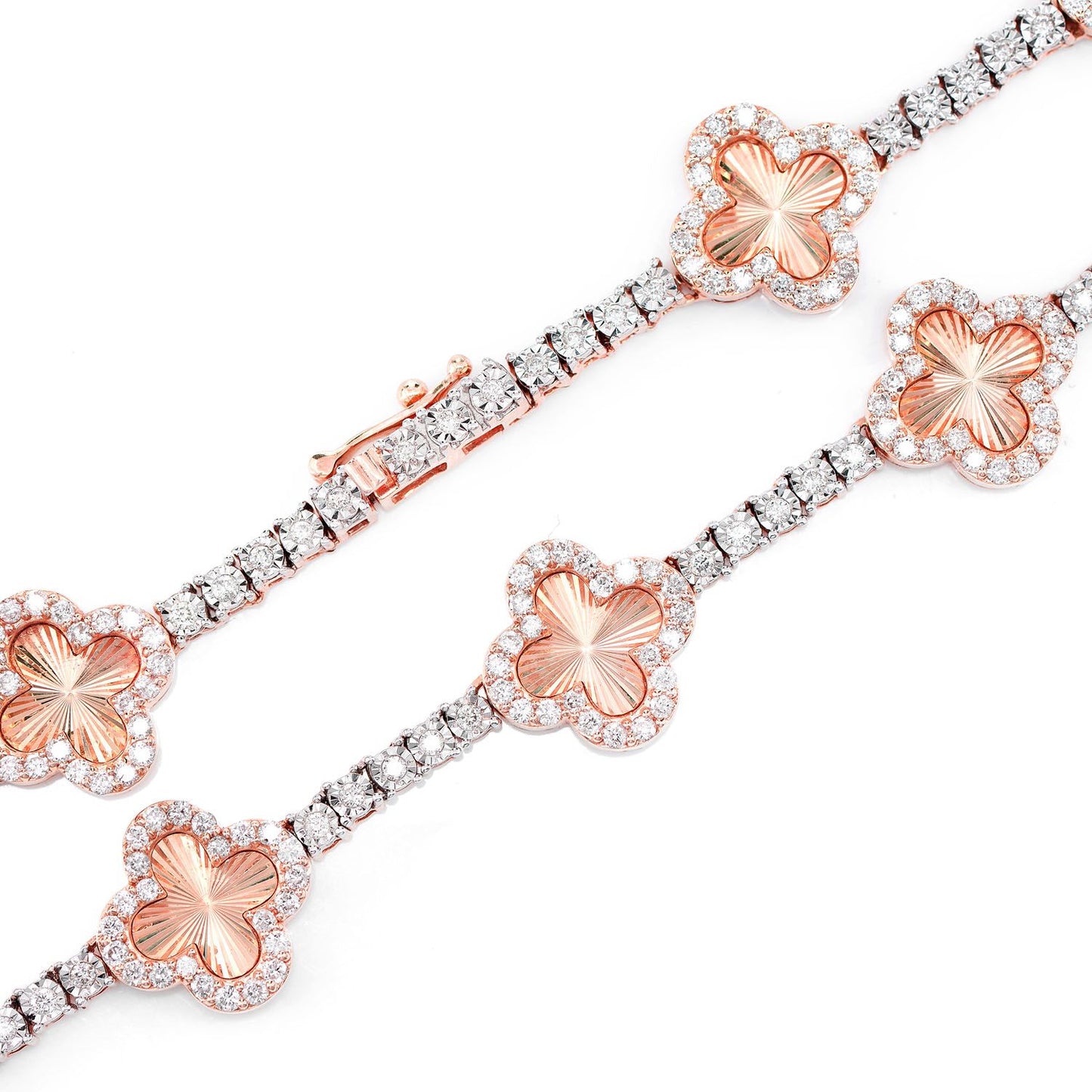 MIRACELE CLOVER LINK DIAMOND TENNIS NECKLACE SOLID GOLD 5.50CTW