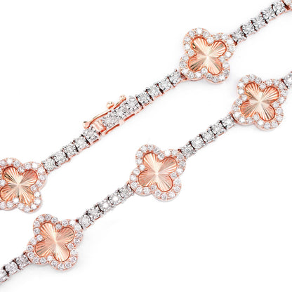 MIRACELE CLOVER LINK DIAMOND TENNIS NECKLACE SOLID GOLD 5.50CTW