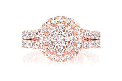 DOUBLE HALO SPLIT SHANK DIAMOND ENGAGEMENT RING 2.00CTW - 14K SOLID GOLD