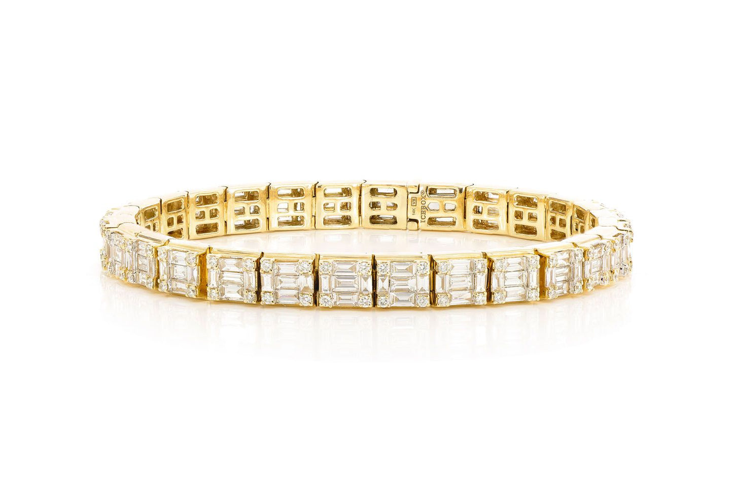 BAGUETTE & ROUND LINK DIAMOND BRACELET 14K SOLID GOLD 9.25CTW