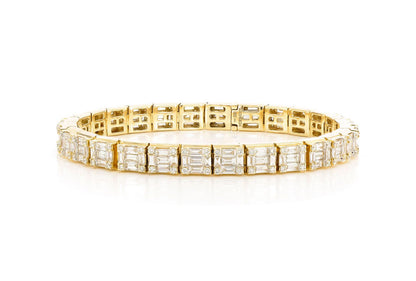 BAGUETTE & ROUND LINK DIAMOND BRACELET 14K SOLID GOLD 9.25CTW