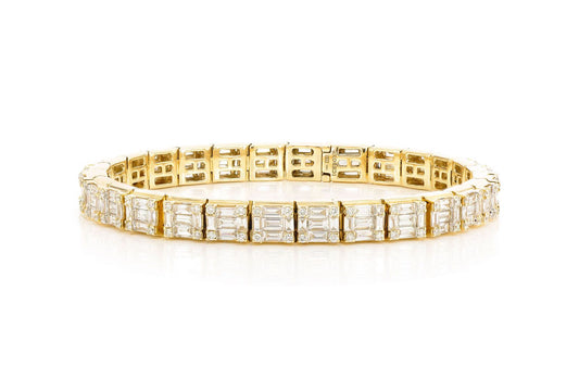 BAGUETTE & ROUND LINK DIAMOND BRACELET 14K SOLID GOLD 9.25CTW