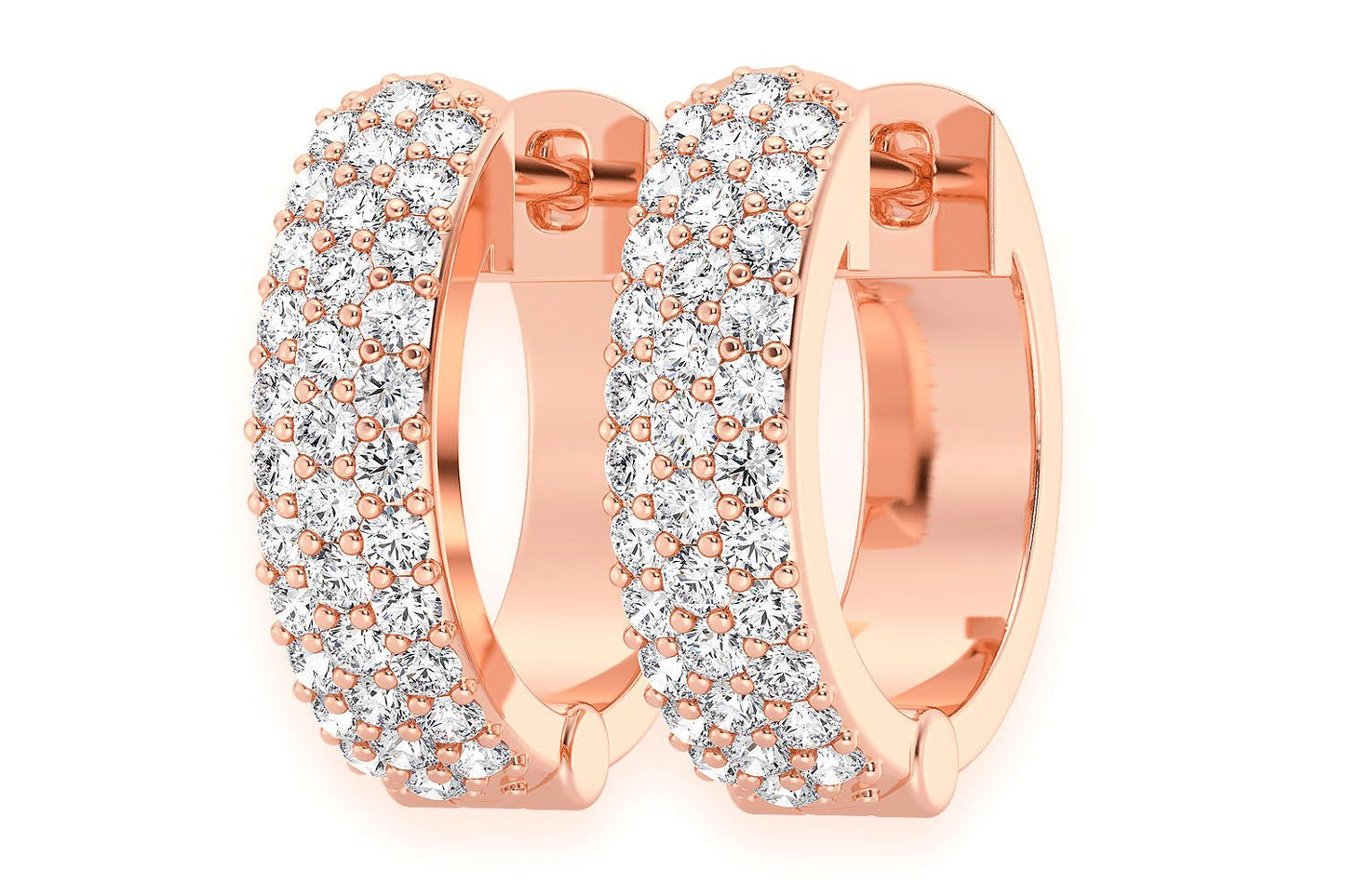 WIDE THREE ROW HOOP DIAMOND EARRINGS 14K SOLID GOLD 0.33CTW