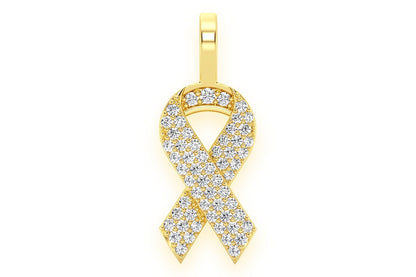 AWARENESS RIBBON DIAMOND PENDANT 14K SOLID GOLD .25CTW
