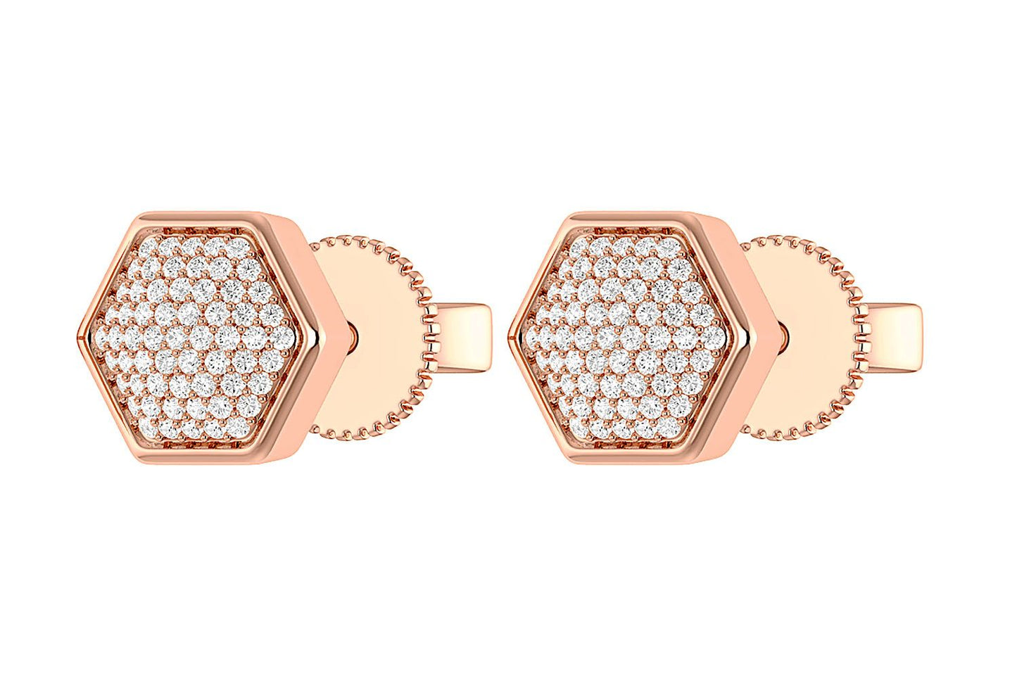 HEXAGON CLUSTER DIAMOND STUD EARRINGS 14K SOLID GOLD 0.20CTW