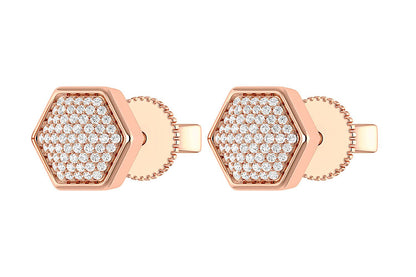 HEXAGON CLUSTER DIAMOND STUD EARRINGS 14K SOLID GOLD 0.20CTW