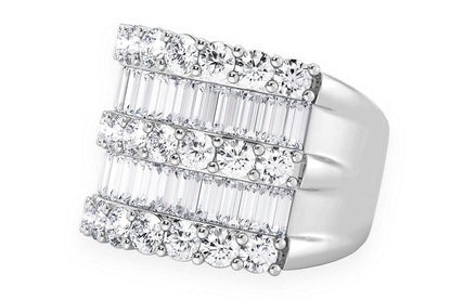 SUPER THREE ROW ROUND & BAGUETTE DIAMOND RING 14K SOLID GOLD 5.25CTW