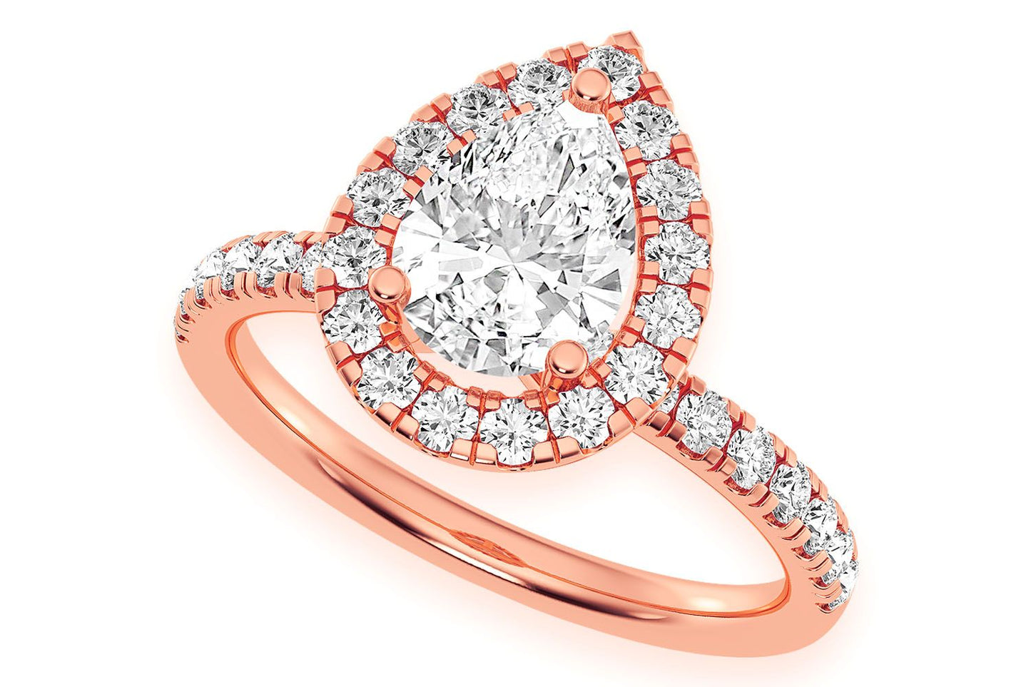 THAV - 1.00CT PEAR SOLITAIRE - SCALLOP HALO ONE ROW - DIAMOND ENGAGEMENT RING