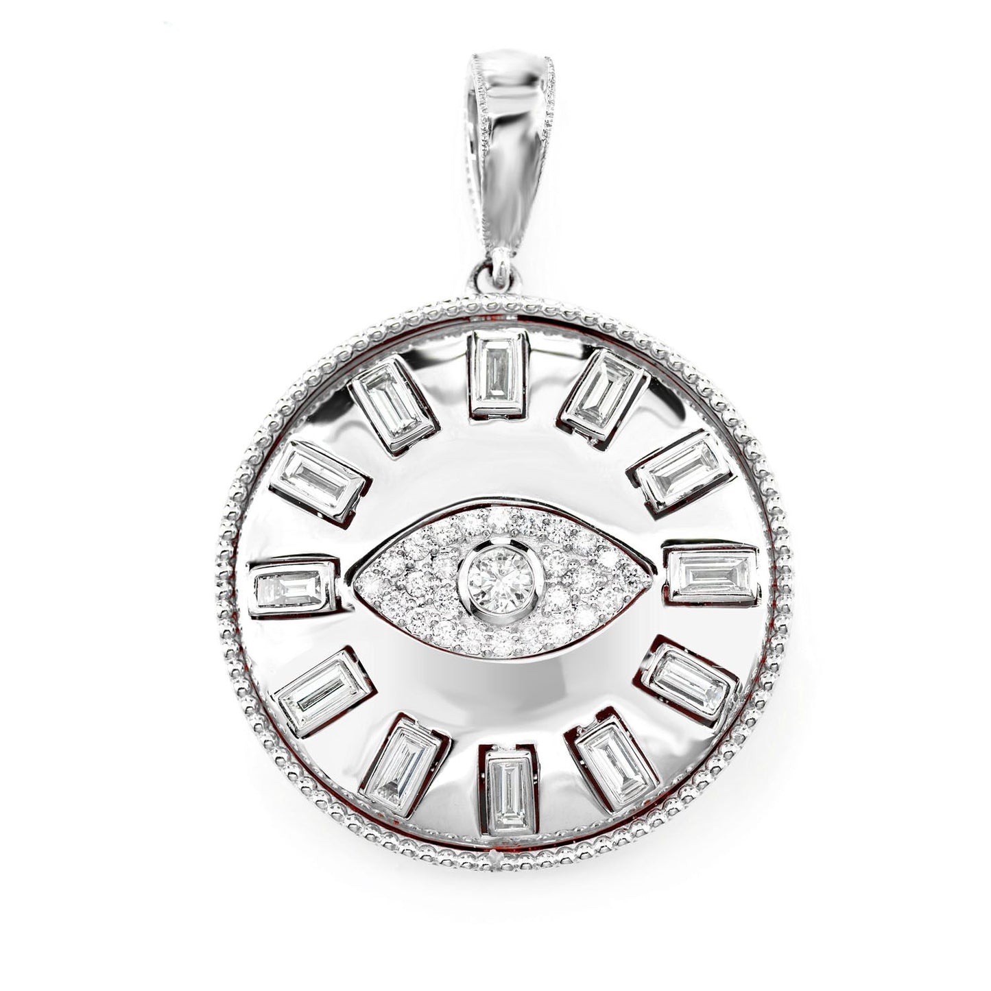 EVIN EYE BAGUETTE DIAMOND MEDALLION PENDANT 14K SOLID GOLD 0.80CTW
