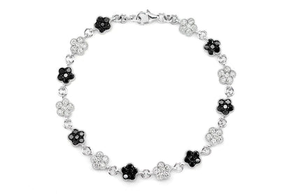 BLACK AND WHITE DIAMOND CLOVER BRACELET 14K SOLID GOLD 3.00CTW