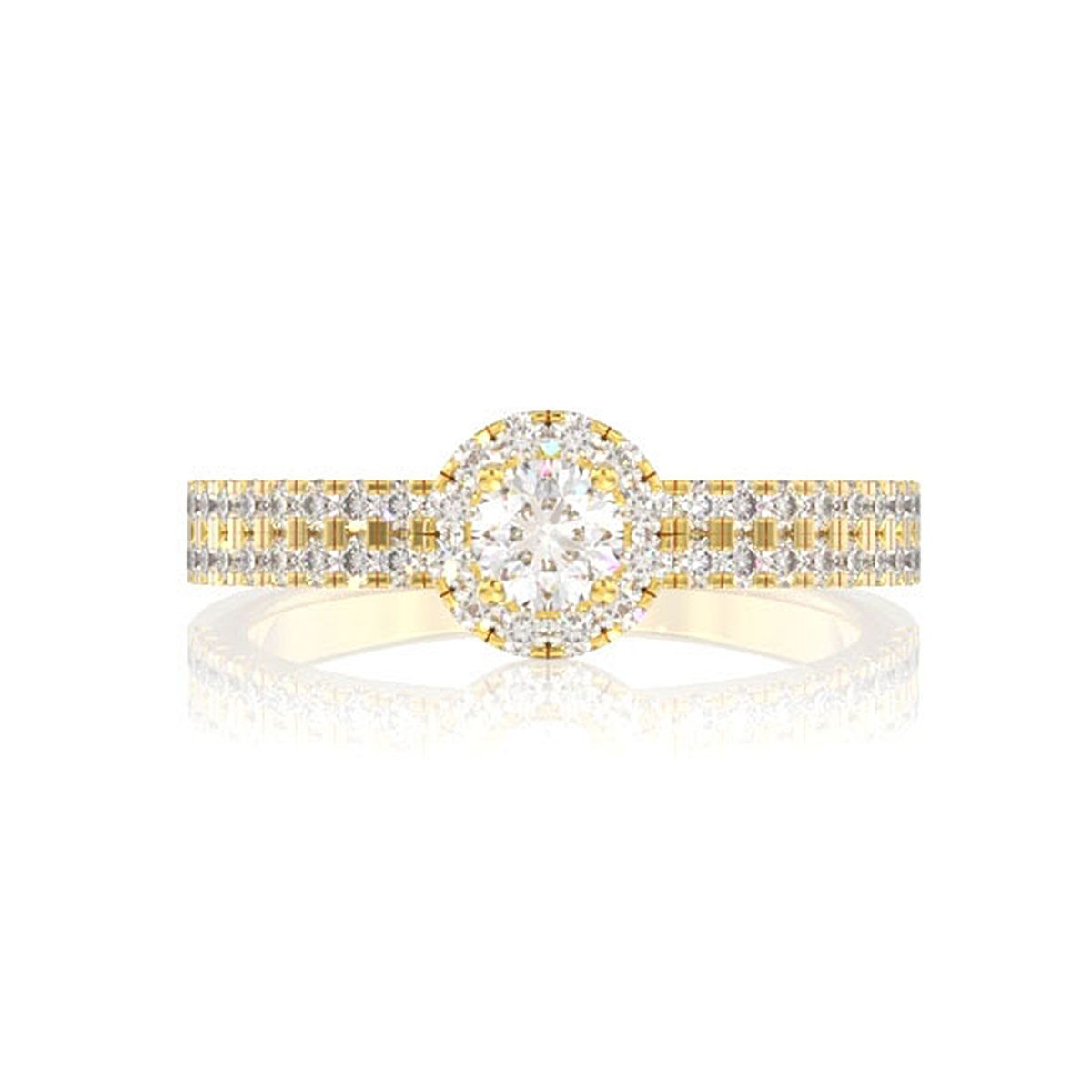 TWO ROW HALO DIAMOND ENGAGEMENT RING 14K SOLID GOLD - 0.66CTW