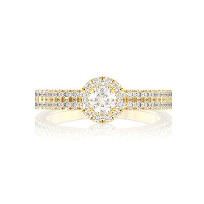 TWO ROW HALO DIAMOND ENGAGEMENT RING 14K SOLID GOLD - 0.66CTW