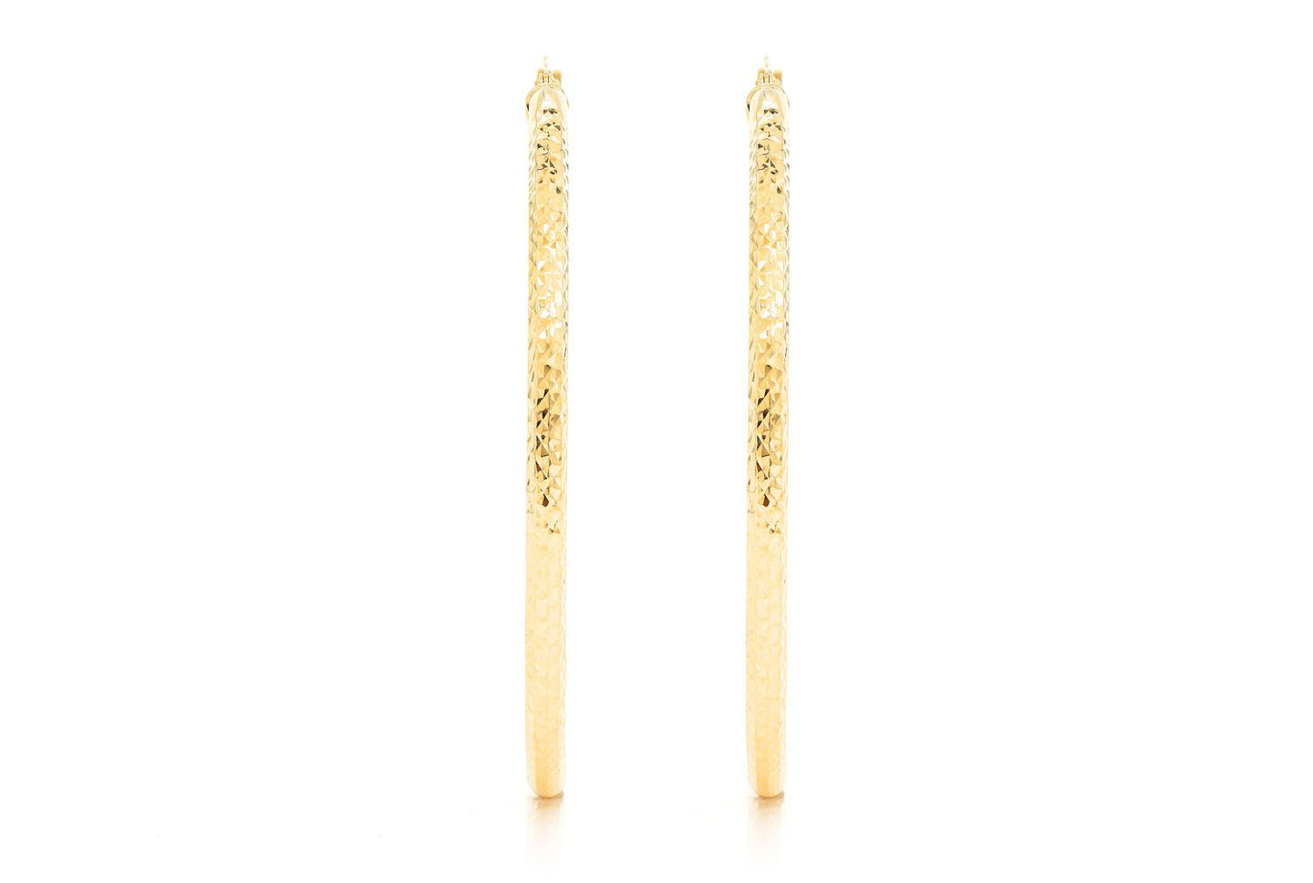 3MM DIAMOND-CUT HOOP EARRINGS 14K SOLID GOLD LARGE