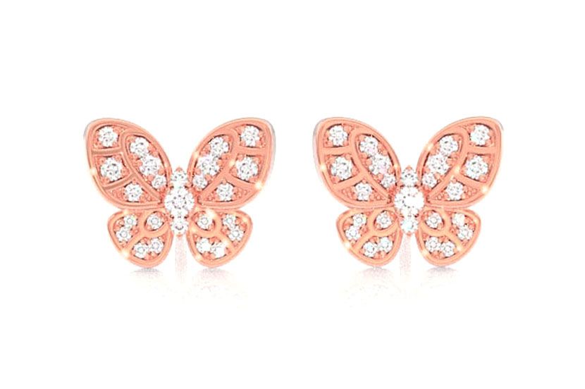 INTRICATE BUTTERFLY STUD DIAMOND EARRINGS 14K SOLID GOLD 0.35CTW