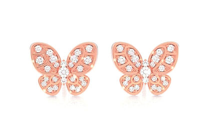 INTRICATE BUTTERFLY STUD DIAMOND EARRINGS 14K SOLID GOLD 0.35CTW