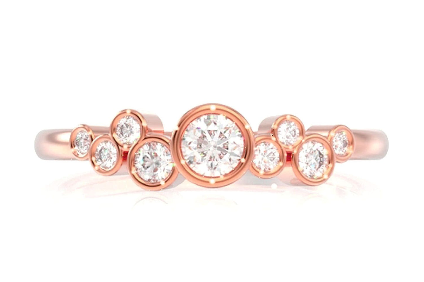 9 STONE GRADUATED BEZEL DIAMOND RING 14K SOLID GOLD 0.35CTW