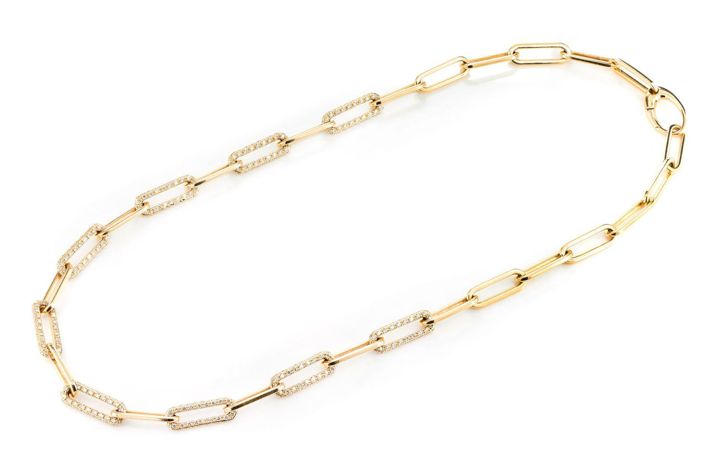 ALTERNATING ELONGATED DIAMOND ROLO LINK 18" NECKLACE 14K SOLID GOLD 5.35CTW