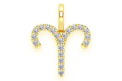 ARIES ZODIAC DIAMOND PENDANT 14K SOLID GOLD 0.10CTW