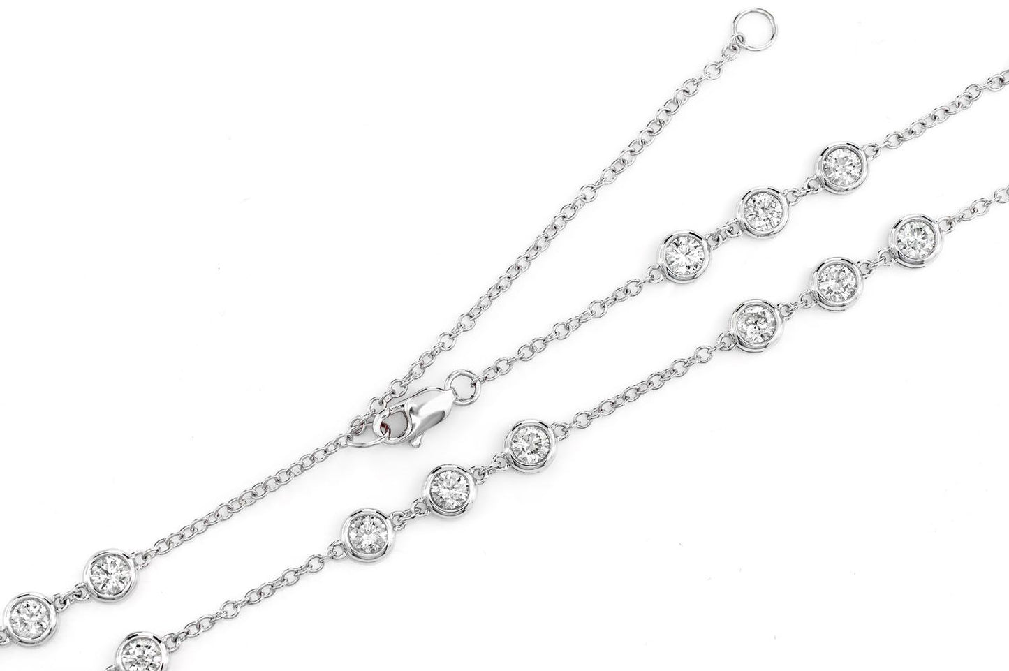 TRIO BEZEL SET DIAMOND NECKLACE CONNECTED 14K SOLID GOLD 3.65CTW
