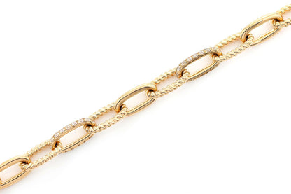 DIAMOND PAVE ENLONGATED ROLO LINK BRACELET 14K SOLID GOLD 0.70CTW