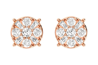 BAGUETTE ROUND CLUSTER STUD EARRINGS 14K
