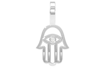 OPEN HAMSA DIAMOND PENDANT 14K SOLID GOLD 0.02CTW