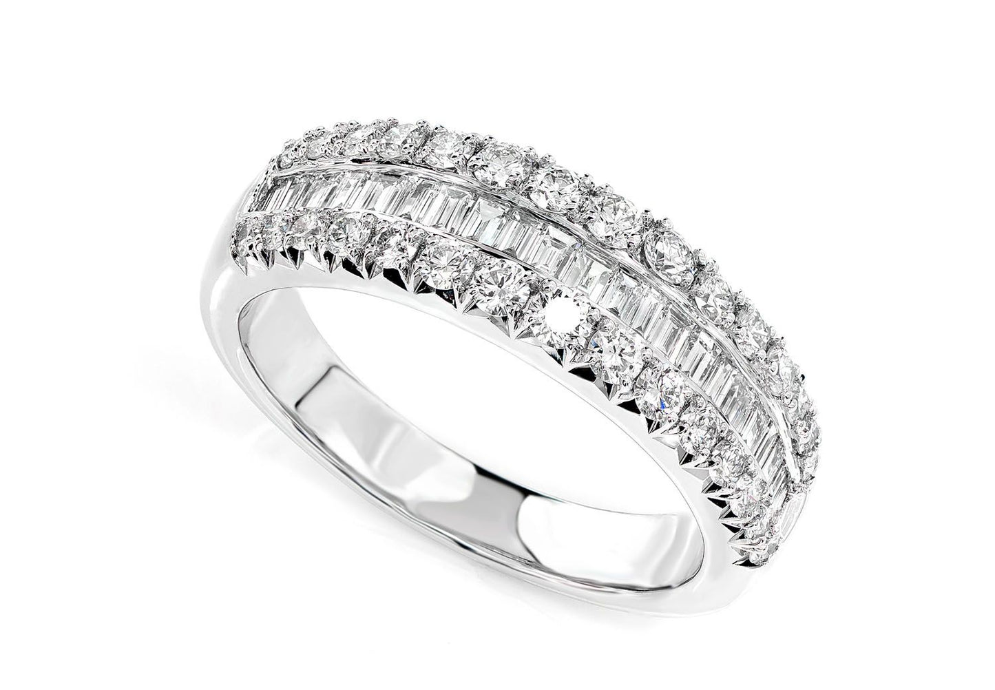 ONE ROW GRADUATED BORDER BAGUETTE & ROUND DIAMOND BAND RING 14K SOLID GOLD 1.00CTW