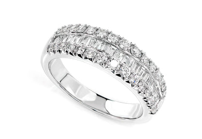 ONE ROW GRADUATED BORDER BAGUETTE & ROUND DIAMOND BAND RING 14K SOLID GOLD 1.00CTW