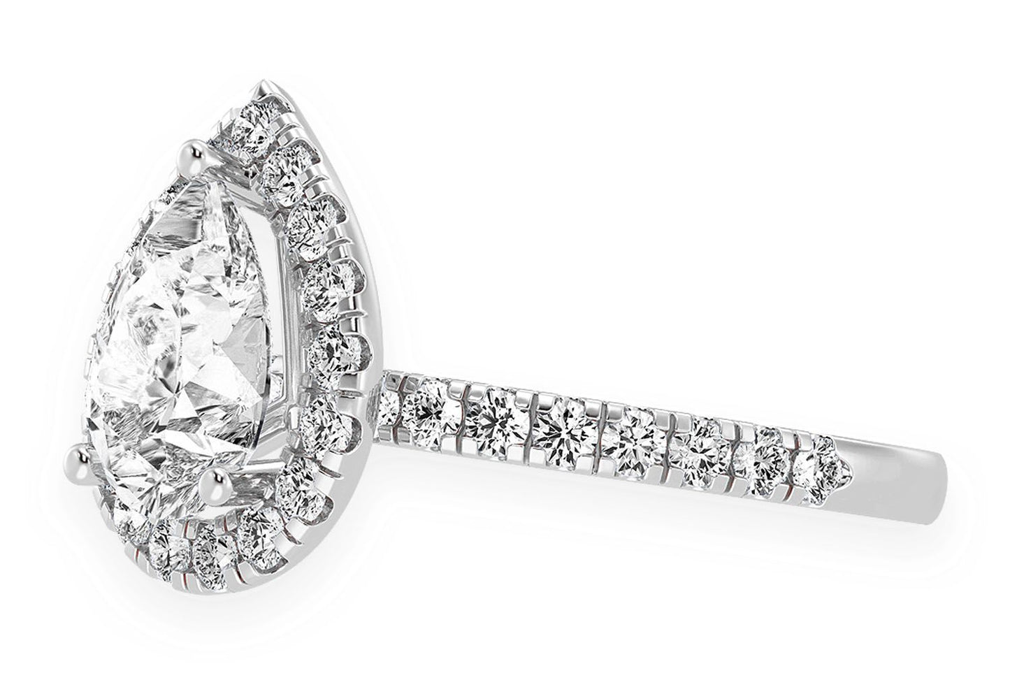 THAV - 1.50CT PEAR SOLITAIRE - SCALLOP HALO ONE ROW - DIAMOND ENGAGEMENT RING