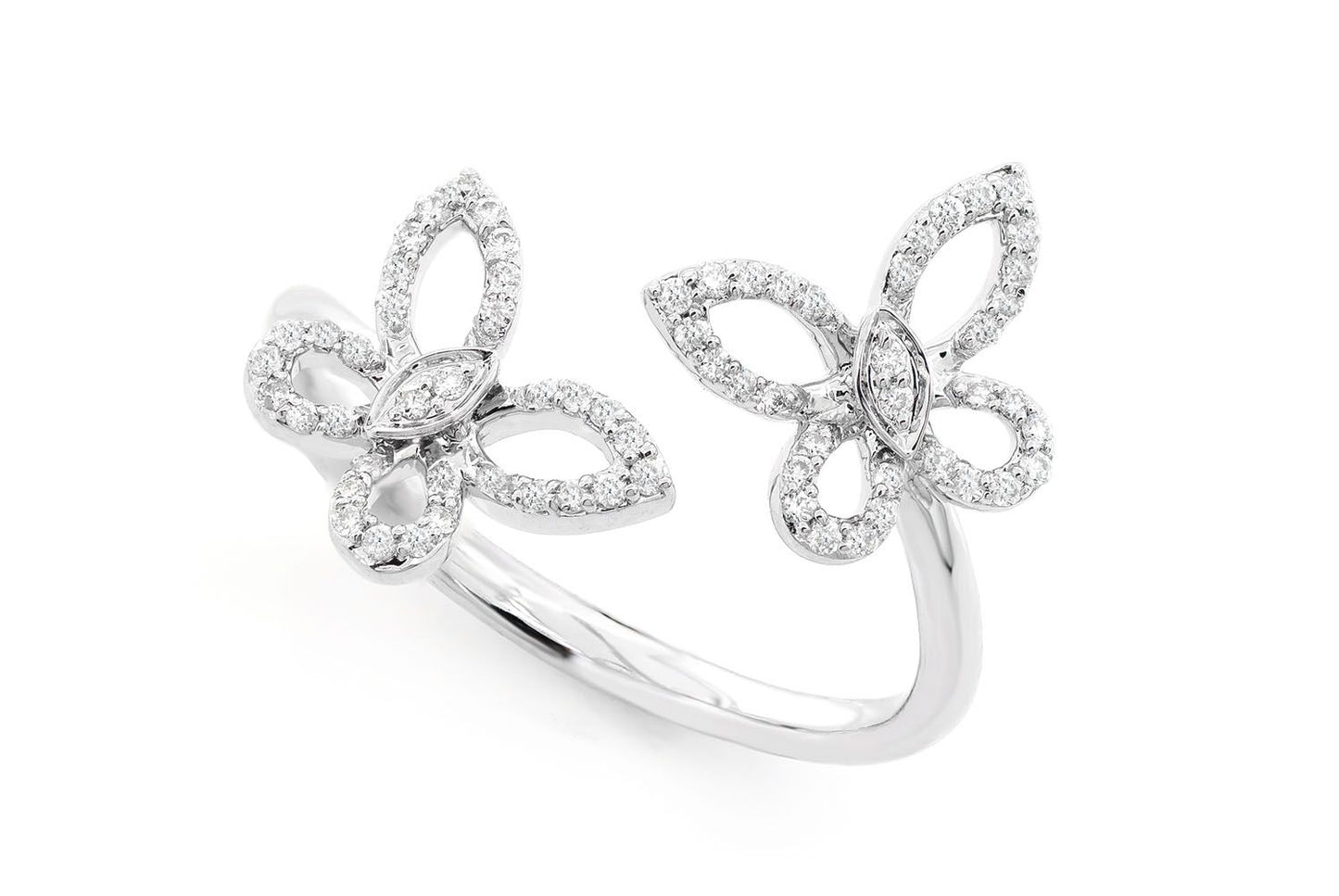 DOUBLE BUTTERFLY DIAMOND RING 14K SOLID GOLD 0.20CTW
