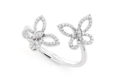DOUBLE BUTTERFLY DIAMOND RING 14K SOLID GOLD 0.20CTW
