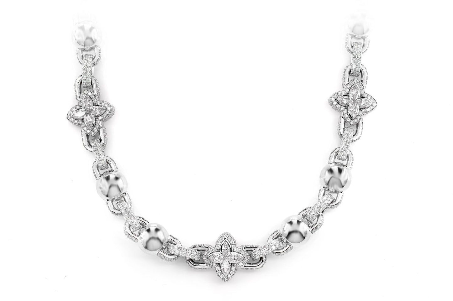MARQUISE FLOWER DIAMOND STATION NECKLACE CHAIN 14K SOLID GOLD 36.10CTW