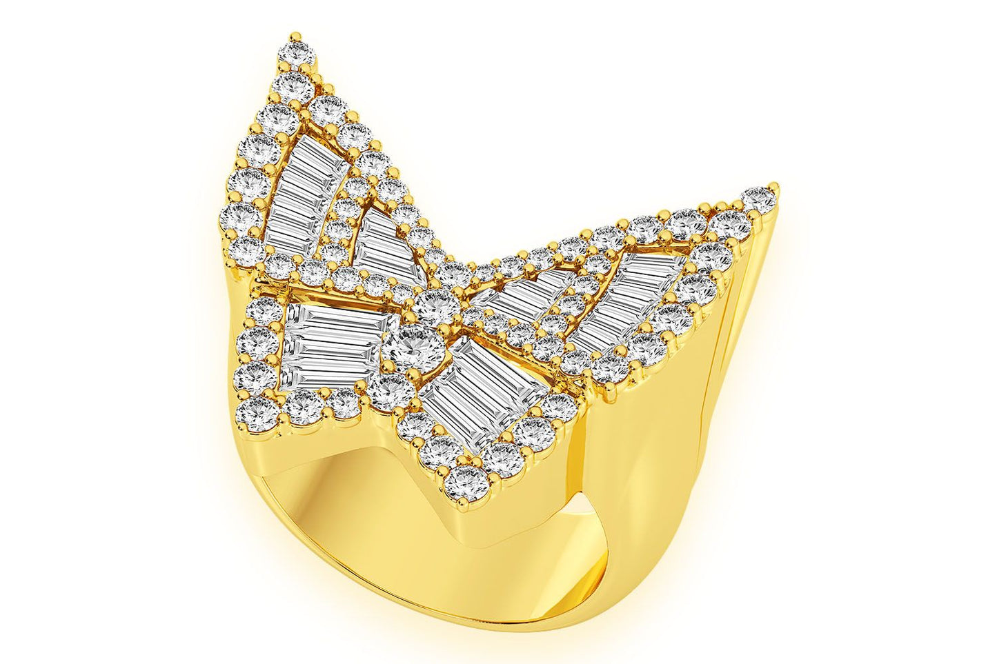 BUTTERFLY BAGUETTE SIGNET DIAMOND RING 14K SOLID GOLD 1.85CTW