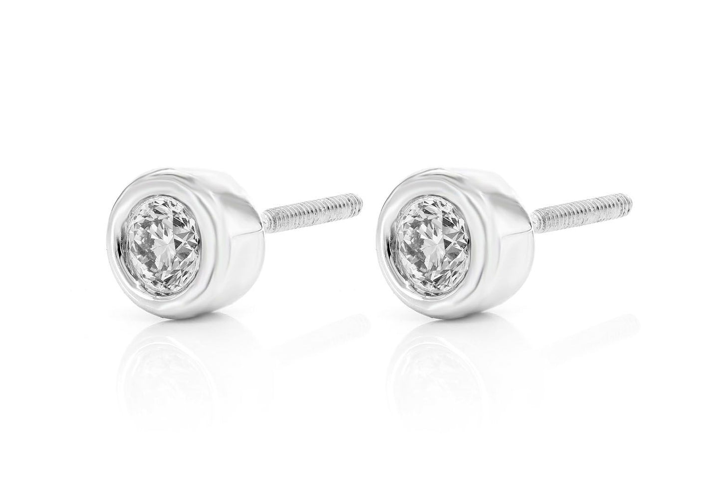 ROUND BEZEL SET DIAMOND EARRINGS 14K SOLID GOLD 0.50CTW
