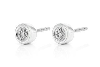 ROUND BEZEL SET DIAMOND EARRINGS 14K SOLID GOLD 0.50CTW